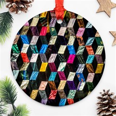 Abstract Multicolor Cubes 3d Quilt Fabric Round Ornament (two Sides) by Sapixe