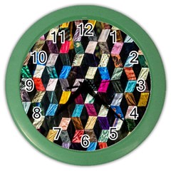 Abstract Multicolor Cubes 3d Quilt Fabric Color Wall Clocks by Sapixe