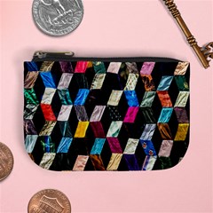 Abstract Multicolor Cubes 3d Quilt Fabric Mini Coin Purses by Sapixe