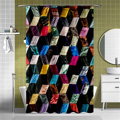 Abstract Multicolor Cubes 3d Quilt Fabric Shower Curtain 48  X 72  (small)  by Sapixe