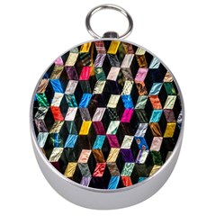 Abstract Multicolor Cubes 3d Quilt Fabric Silver Compasses by Sapixe