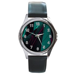 Abstract Green Purple Round Metal Watch by Sapixe