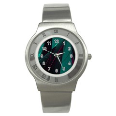 Abstract Green Purple Stainless Steel Watch