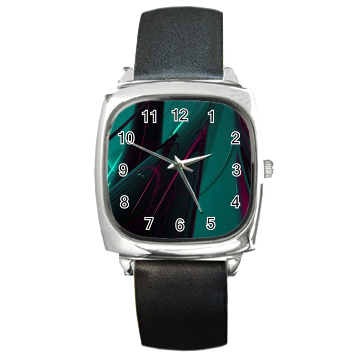 Abstract Green Purple Square Metal Watch