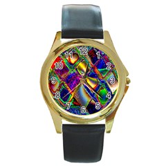 Abstract Digital Art Round Gold Metal Watch