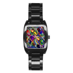 Abstract Digital Art Stainless Steel Barrel Watch