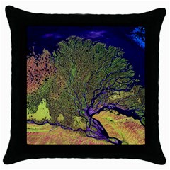 Lena River Delta A Photo Of A Colorful River Delta Taken From A Satellite Throw Pillow Case (black) by Simbadda