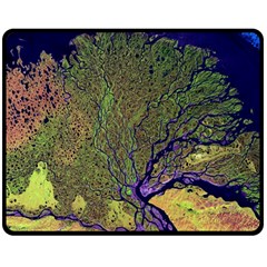 Lena River Delta A Photo Of A Colorful River Delta Taken From A Satellite Double Sided Fleece Blanket (medium)  by Simbadda