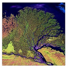 Lena River Delta A Photo Of A Colorful River Delta Taken From A Satellite Large Satin Scarf (square) by Simbadda