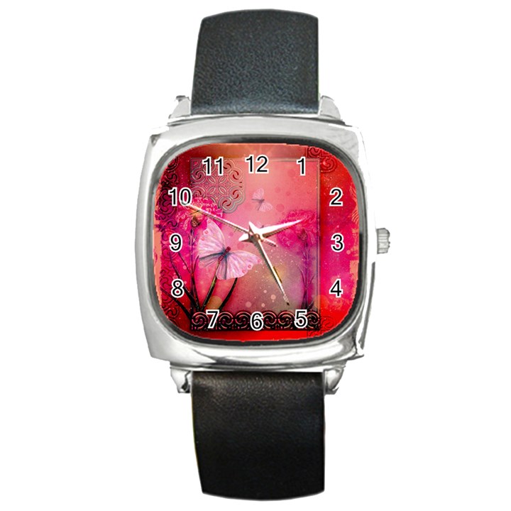 Wonderful Butterflies With Dragonfly Square Metal Watch