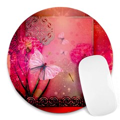 Wonderful Butterflies With Dragonfly Round Mousepads by FantasyWorld7