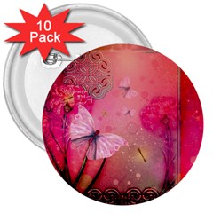 Wonderful Butterflies With Dragonfly 3  Buttons (10 Pack)  by FantasyWorld7