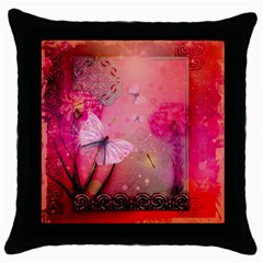 Wonderful Butterflies With Dragonfly Throw Pillow Case (black) by FantasyWorld7