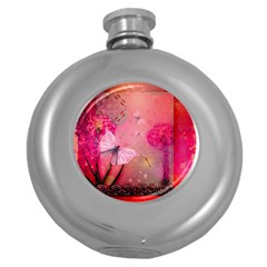 Wonderful Butterflies With Dragonfly Round Hip Flask (5 Oz) by FantasyWorld7