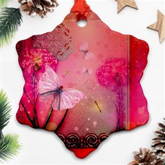 Wonderful Butterflies With Dragonfly Snowflake Ornament (two Sides) by FantasyWorld7