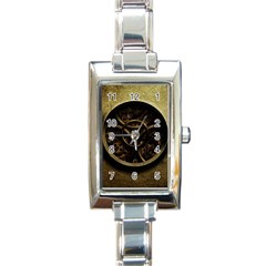 Abstract Steampunk Textures Golden Rectangle Italian Charm Watch