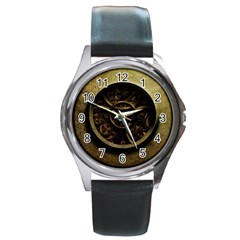 Abstract Steampunk Textures Golden Round Metal Watch