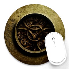 Abstract Steampunk Textures Golden Round Mousepads