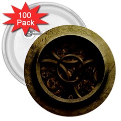 Abstract Steampunk Textures Golden 3  Buttons (100 pack) 