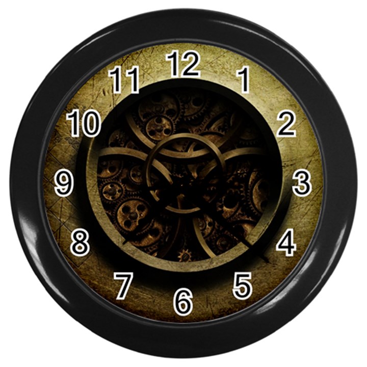 Abstract Steampunk Textures Golden Wall Clocks (Black)