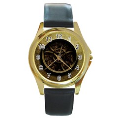 Abstract Steampunk Textures Golden Round Gold Metal Watch