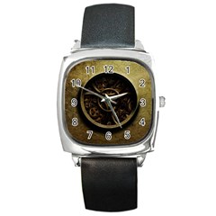 Abstract Steampunk Textures Golden Square Metal Watch