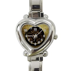 Abstract Steampunk Textures Golden Heart Italian Charm Watch