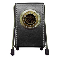 Abstract Steampunk Textures Golden Pen Holder Desk Clocks by Sapixe