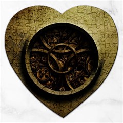 Abstract Steampunk Textures Golden Jigsaw Puzzle (Heart)