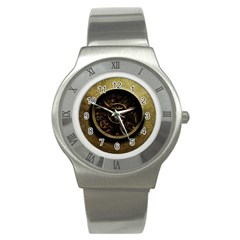 Abstract Steampunk Textures Golden Stainless Steel Watch