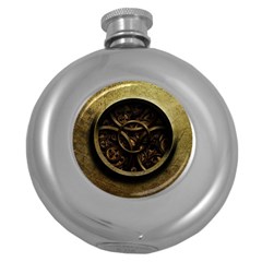 Abstract Steampunk Textures Golden Round Hip Flask (5 Oz) by Sapixe