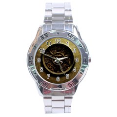 Abstract Steampunk Textures Golden Stainless Steel Analogue Watch