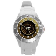 Abstract Steampunk Textures Golden Round Plastic Sport Watch (L)