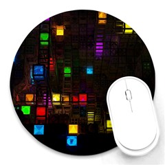 Abstract 3d Cg Digital Art Colors Cubes Square Shapes Pattern Dark Round Mousepads by Sapixe