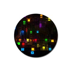 Abstract 3d Cg Digital Art Colors Cubes Square Shapes Pattern Dark Magnet 3  (round) by Sapixe