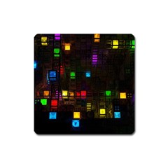 Abstract 3d Cg Digital Art Colors Cubes Square Shapes Pattern Dark Square Magnet by Sapixe