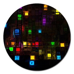 Abstract 3d Cg Digital Art Colors Cubes Square Shapes Pattern Dark Magnet 5  (round) by Sapixe