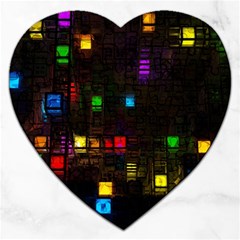 Abstract 3d Cg Digital Art Colors Cubes Square Shapes Pattern Dark Jigsaw Puzzle (heart) by Sapixe