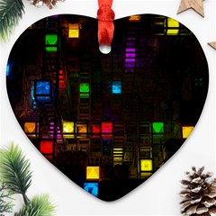 Abstract 3d Cg Digital Art Colors Cubes Square Shapes Pattern Dark Heart Ornament (two Sides) by Sapixe