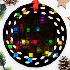 Abstract 3d Cg Digital Art Colors Cubes Square Shapes Pattern Dark Round Filigree Ornament (two Sides) by Sapixe