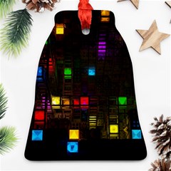 Abstract 3d Cg Digital Art Colors Cubes Square Shapes Pattern Dark Bell Ornament (two Sides) by Sapixe