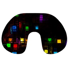 Abstract 3d Cg Digital Art Colors Cubes Square Shapes Pattern Dark Travel Neck Pillows by Sapixe