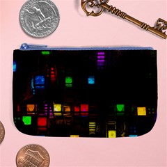 Abstract 3d Cg Digital Art Colors Cubes Square Shapes Pattern Dark Large Coin Purse by Sapixe