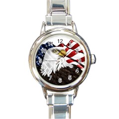 American Eagle Flag Sticker Symbol Of The Americans Round Italian Charm Watch by Sapixe