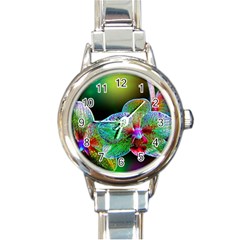 Alien Orchids Floral Art Photograph Round Italian Charm Watch by Sapixe