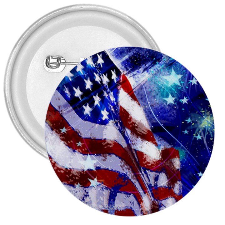 American Flag Red White Blue Fireworks Stars Independence Day 3  Buttons