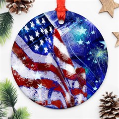 American Flag Red White Blue Fireworks Stars Independence Day Ornament (round) by Sapixe