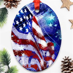 American Flag Red White Blue Fireworks Stars Independence Day Ornament (oval) by Sapixe