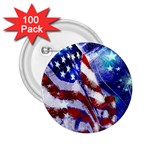 American Flag Red White Blue Fireworks Stars Independence Day 2.25  Buttons (100 pack)  Front