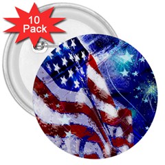 American Flag Red White Blue Fireworks Stars Independence Day 3  Buttons (10 Pack)  by Sapixe